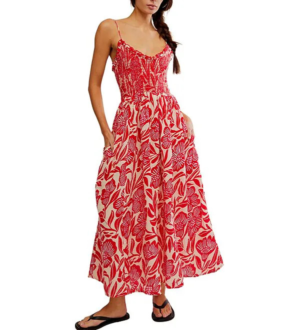 Sweet Nothings Floral Print Smocked V-Neck Sleeveless Maxi Dress | Dillard's