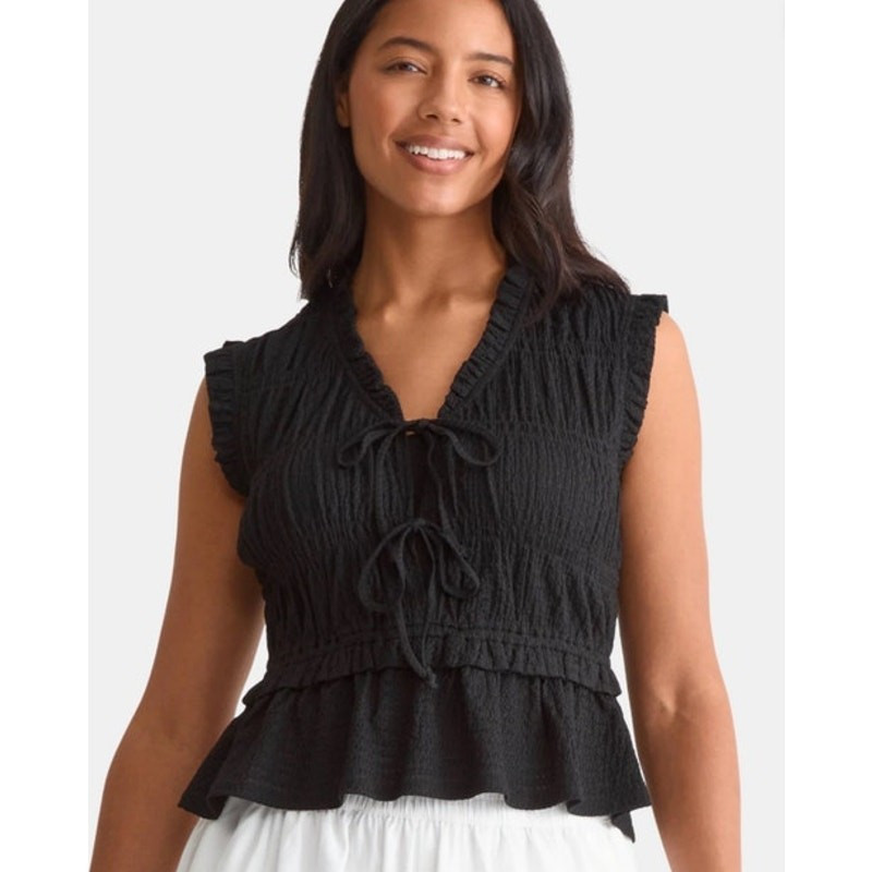 Time and Tru Women's Textured Tie Front Top, Size XXL Black NEW | eBay US