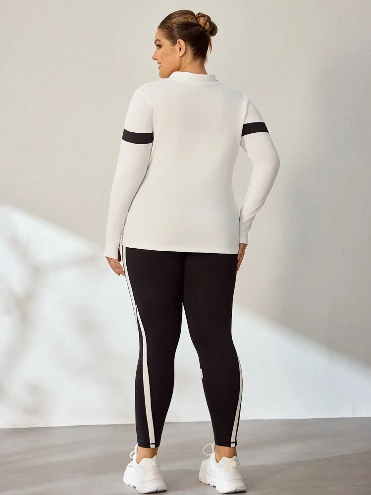 Rhythm Era Plus Size Women Color Block Zip Front Long Sleeve Sweatshirt And Sweatpants Sport Set... | SHEIN