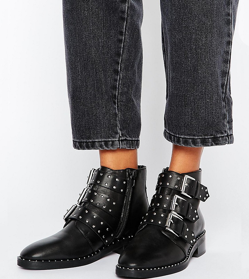 ASOS ASHER Leather Studded Ankle Boots - Black | ASOS US