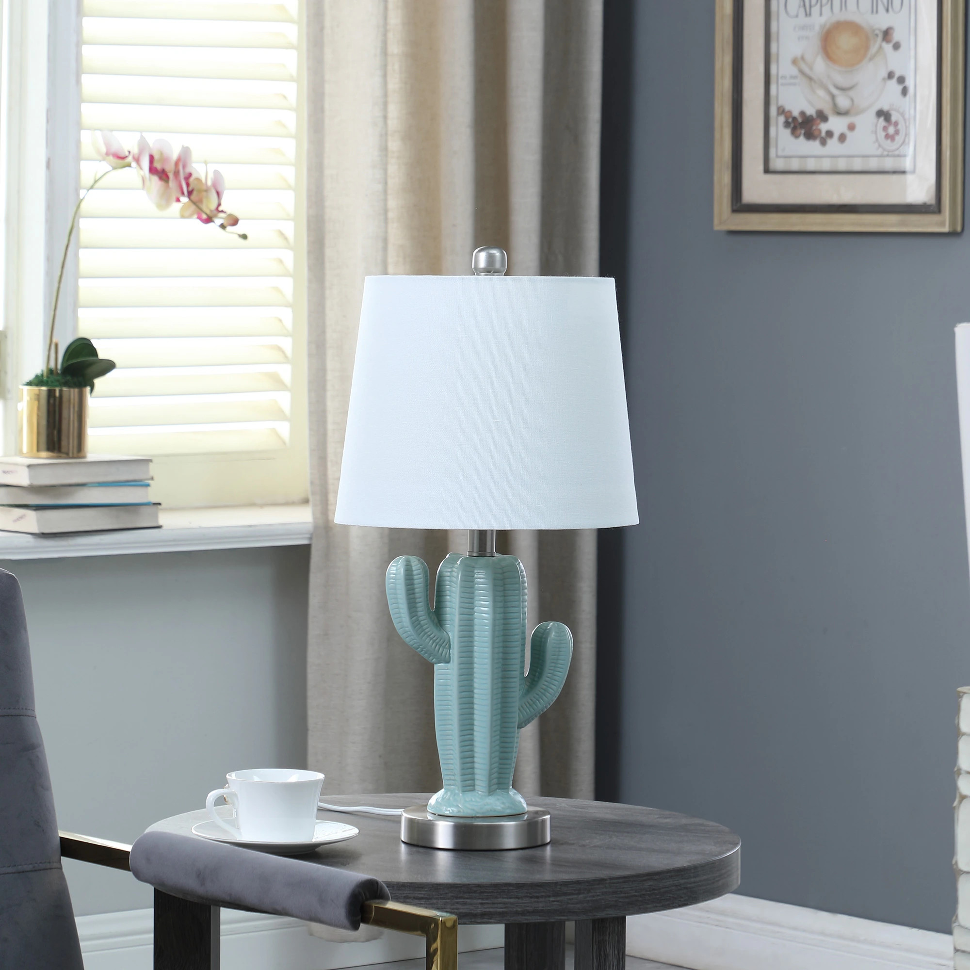 22 In. Southwest Teal Ceramic Cactus Metal Table Lamp | Bed Bath & Beyond