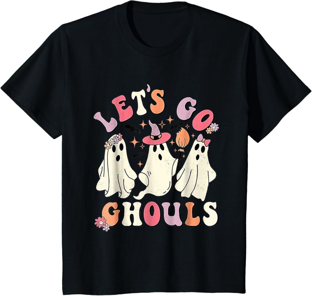 Let's Go Ghouls Halloween Ghost Outfit Costume Retro Groovy T-Shirt | Amazon (US)