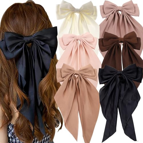 Seneeel 6 PCS Oversized Hair Bows, Big Bows for Girls and Women, Hair Ribbons | Amazon (US)