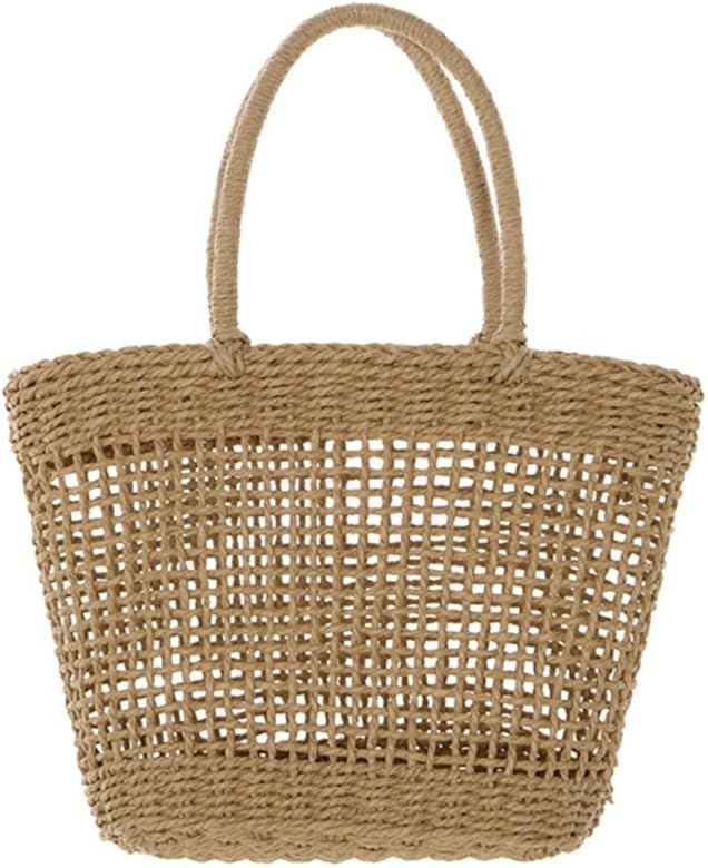 Women Beach Tote Hollow Woven Straw Bamboo Handbag Lightweight Shopper Bag | Amazon (US)