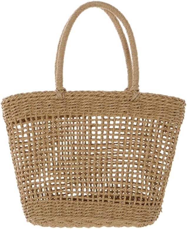 Women Beach Tote Hollow Woven Straw Bamboo Handbag Lightweight Shopper Bag | Amazon (US)