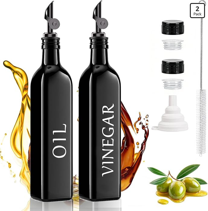 Oil and Vinegar Dispenser Set of 2, 17oz/500ml Extra Thick Glass Oil & Vinegar Cruet with Stainle... | Amazon (US)