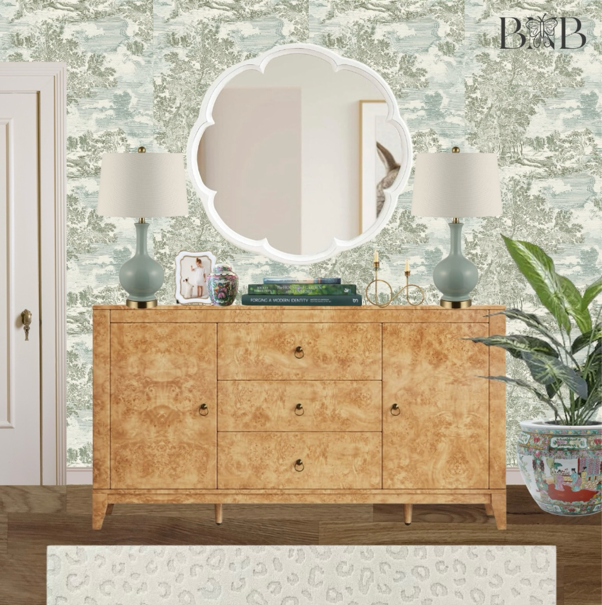 new entryway design 🤍 I’m obsessed with burled wood right now and loved this cabinet from Amazon! Also this Amazon wallpaper looks so high end! 

#LTKFindsUnder100 #LTKHome