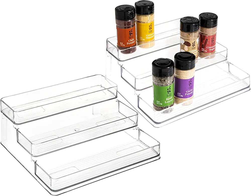 SIMPLEMADE Clear Spice Rack - 2 Pack Three-Tiered Shelf, Countertop, and Cabinet Storage and Spic... | Amazon (US)