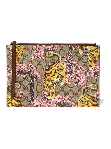 Gucci - Printed Coated-canvas And Textured-leather Pouch - Beige | NET-A-PORTER (US)