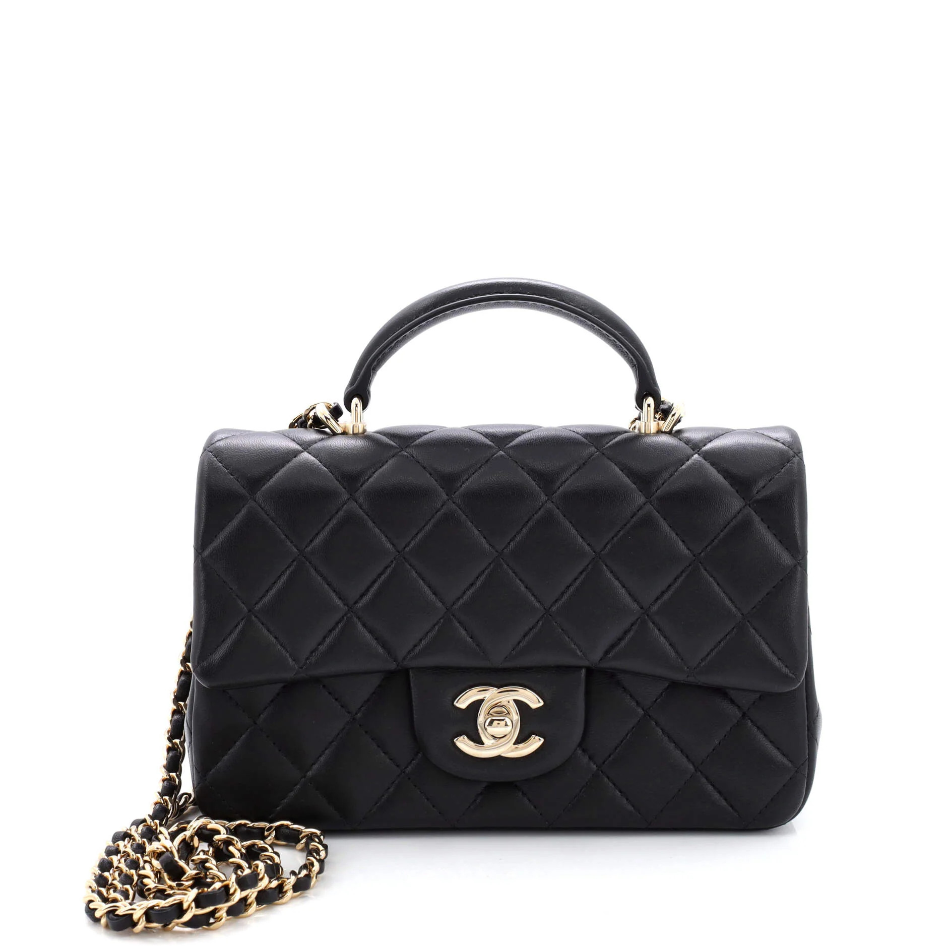 Classic Single Flap Top Handle Bag Quilted Lambskin Mini | Shop Simon