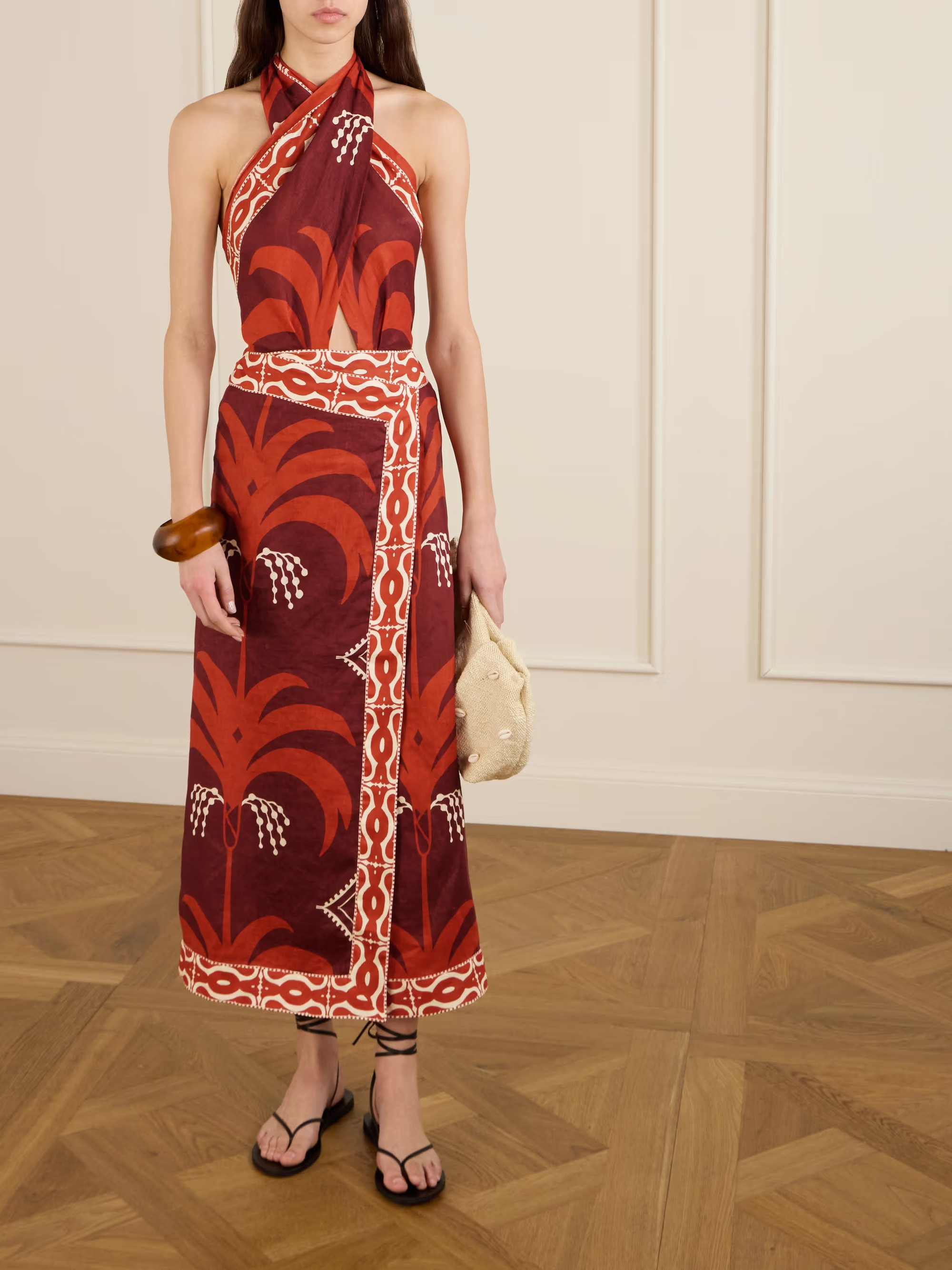 Cutout printed linen halterneck maxi dress | NET-A-PORTER APAC