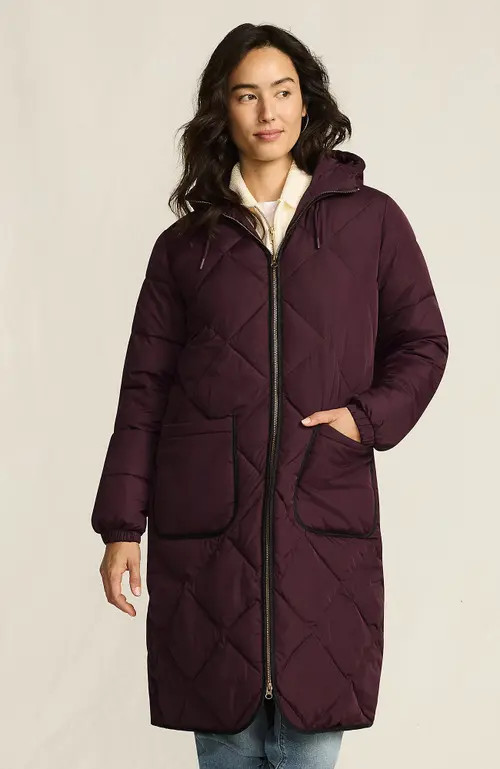 Lands' End FeatherFree Insulated Diamond Quilted Maxi Coat in Lush Burgundy at Nordstrom, Size X-Large P | Nordstrom