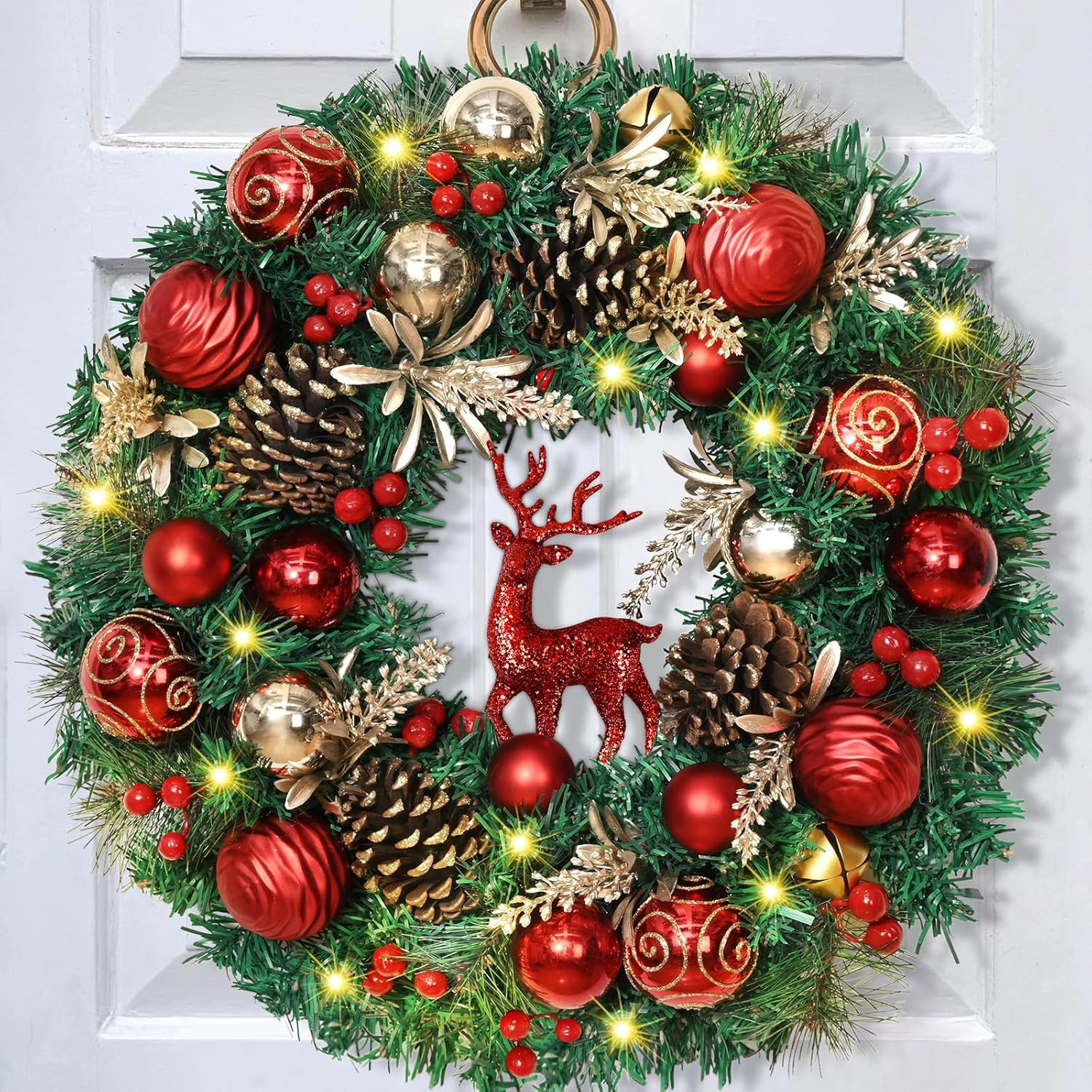Christmas Wreath Decorations - 16'' Christmas Wreaths for Front Door with Red Christmas Reindeer ... | Amazon (US)