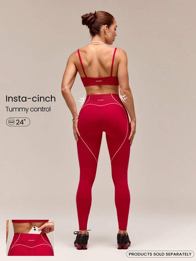 GLOWMODE 24" FeatherFit™ Workout Lover Buttery-Soft Sweat-Wicking Contrasting Seam Tummy Control Booty-Lifting Leggings Yoga Pilates Gym | SHEIN