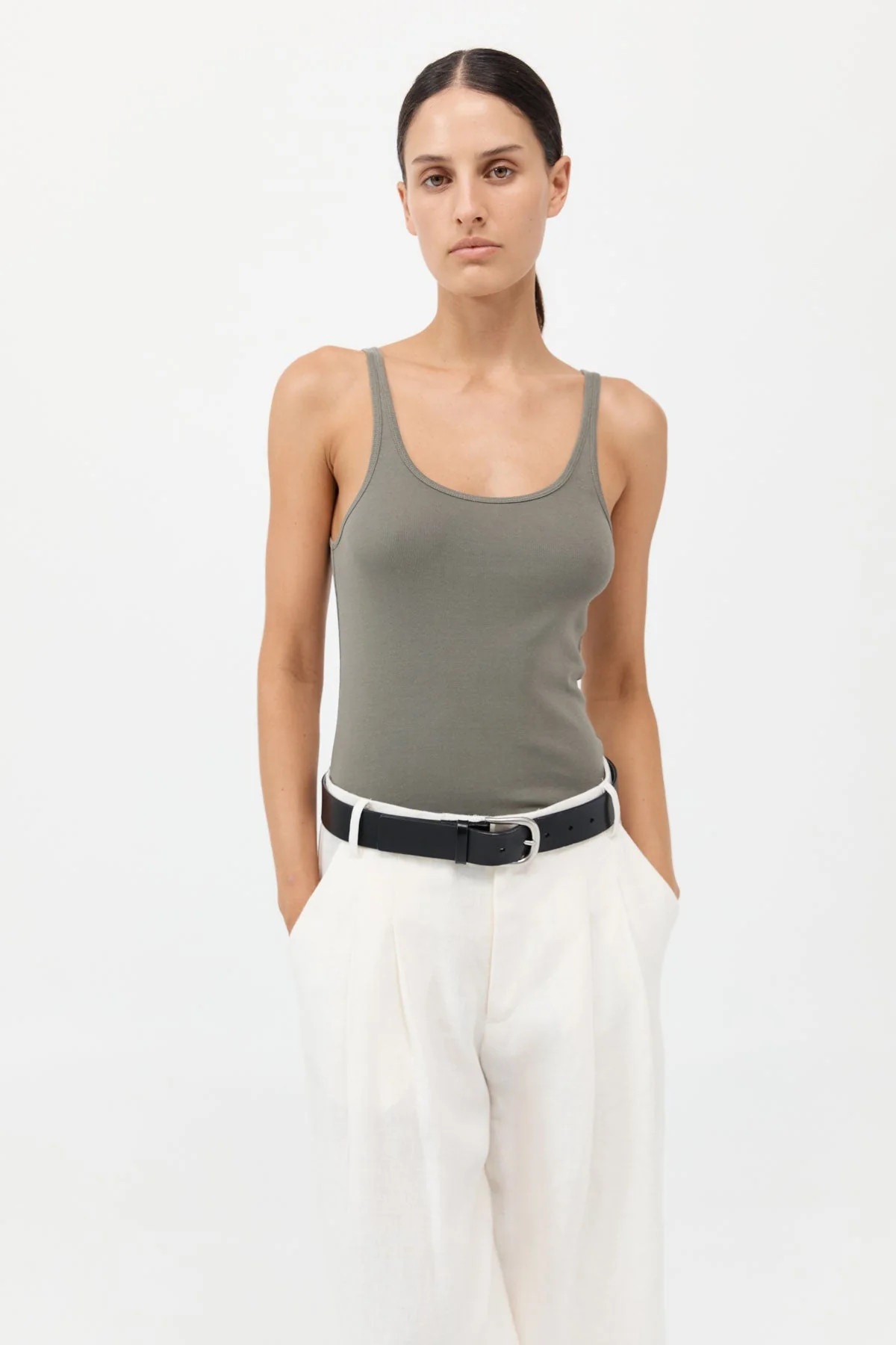 Organic Cotton Slim Scoop Tank - Smokey Olive | St. Agni (US, UK, EU)
