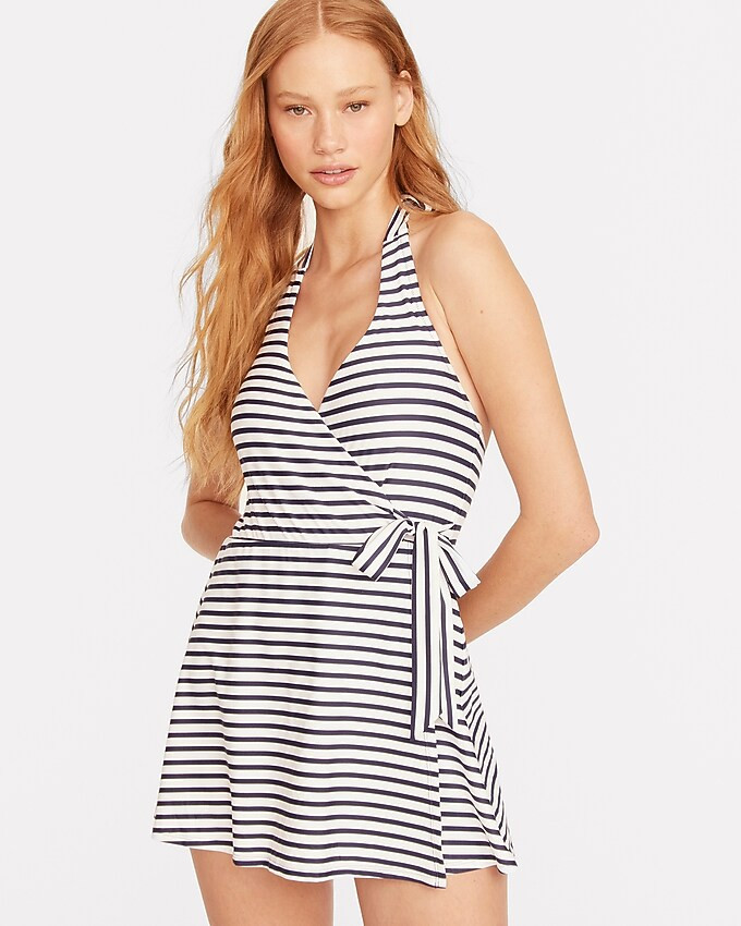 Halter wrap swim dress in stripe | J. Crew US