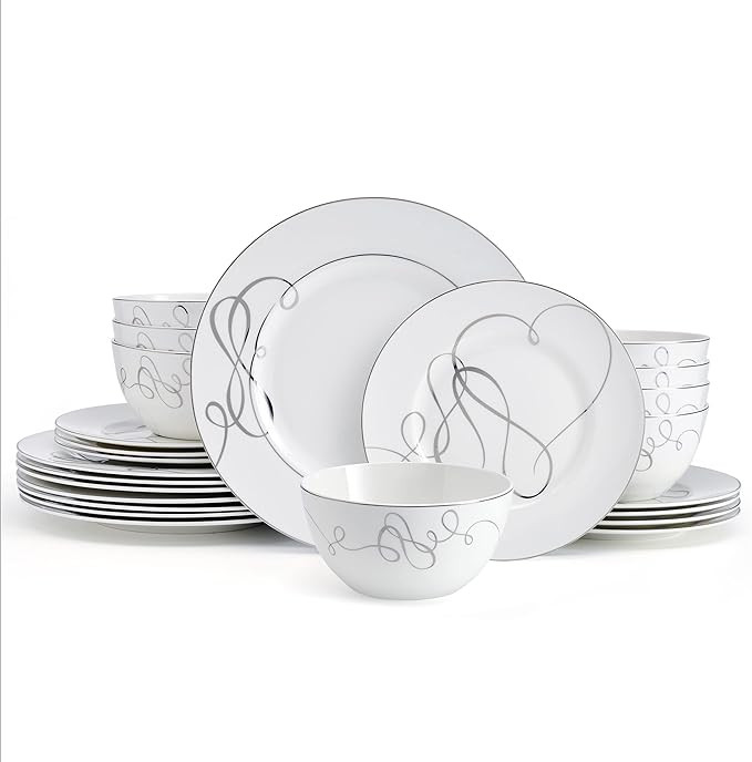 Mikasa Love Story Platinum Banded 24 Piece Dinnerware Set, Service for 8 | Amazon (US)