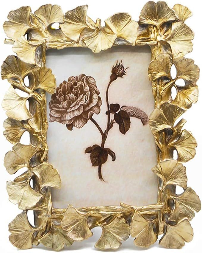 HuiDao Resin Picture Frame 4x6 Vintage Ginkgo Leaves Vertical Decorative Picture Photo Frame Stan... | Amazon (US)