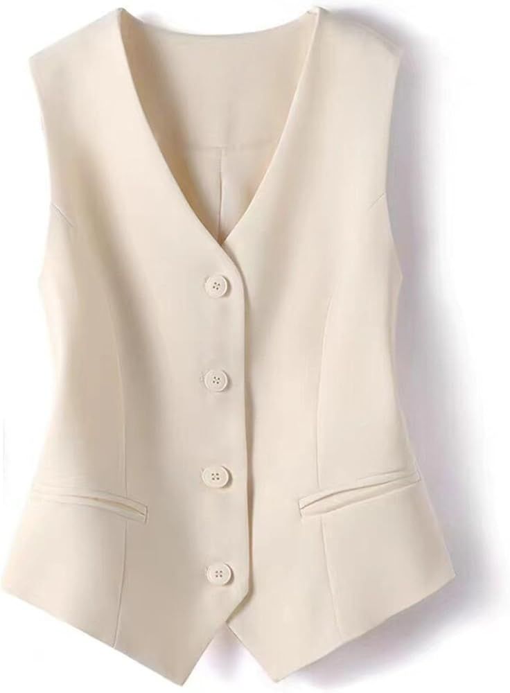 FindThy Women's Waistcoat Vest V Neck Button Down Fashion Dressy Blazer Jacket | Amazon (US)