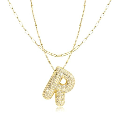 GIFT4U Gold Letter Necklace for Women - Bubble Letter Necklace Gold, Gold R Necklace Initial,Diamond Bubble Letter Necklace,R Bubble Letter Necklace, Initial Bubble Necklace Gifts for Women | Amazon (US)