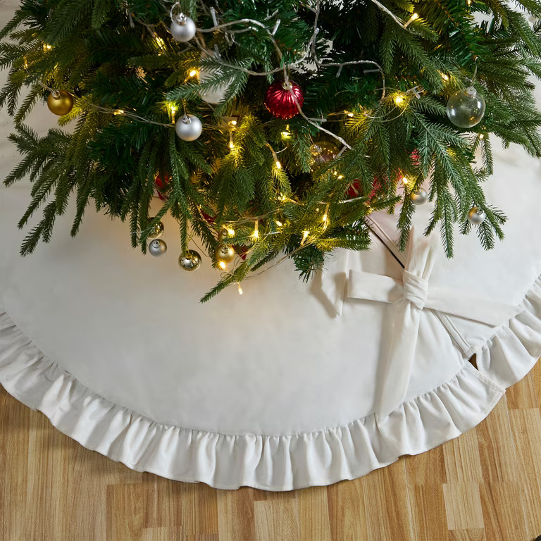 My Texas House Ruffle Ivory Velvet Christmas Tree Skirt, 60" | Walmart (US)