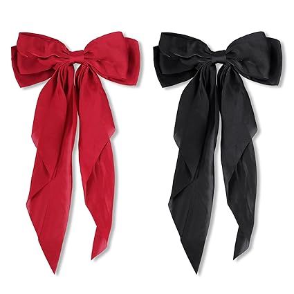 2 PCS Bow Hair Clips for Women, Soft Long Tail Large Bow Hair Slides, Metal Spring Clip Vintage S... | Amazon (US)