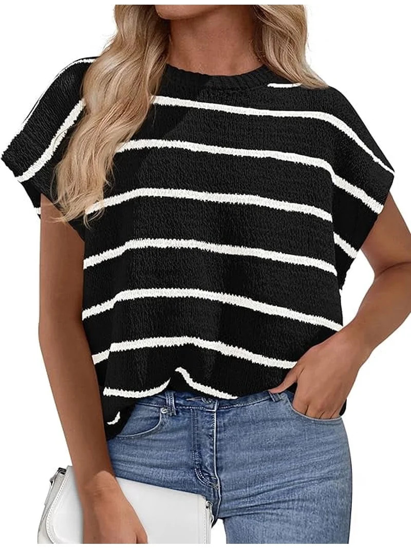 PRETTYGARDEN Womens Summer Short Sleeve Tops Trendy Crew Neck Striped Knit Sweater Business Casua... | Walmart (US)