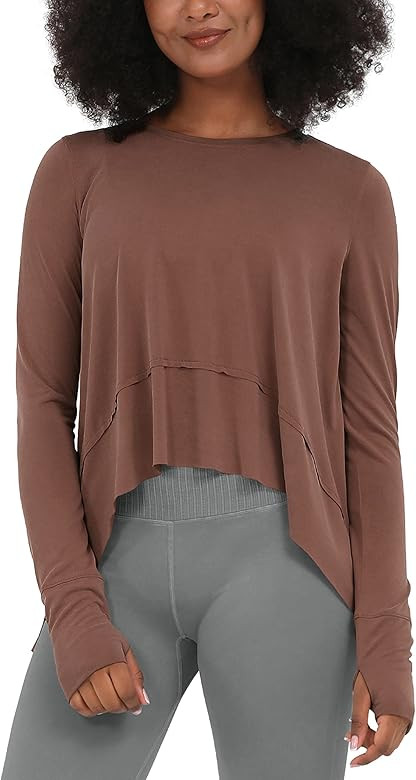 ODODOS Long Sleeve Tee for Women with Thumb Hole Athletic Gym Workout Crop Tops Yoga Shirts | Amazon (US)