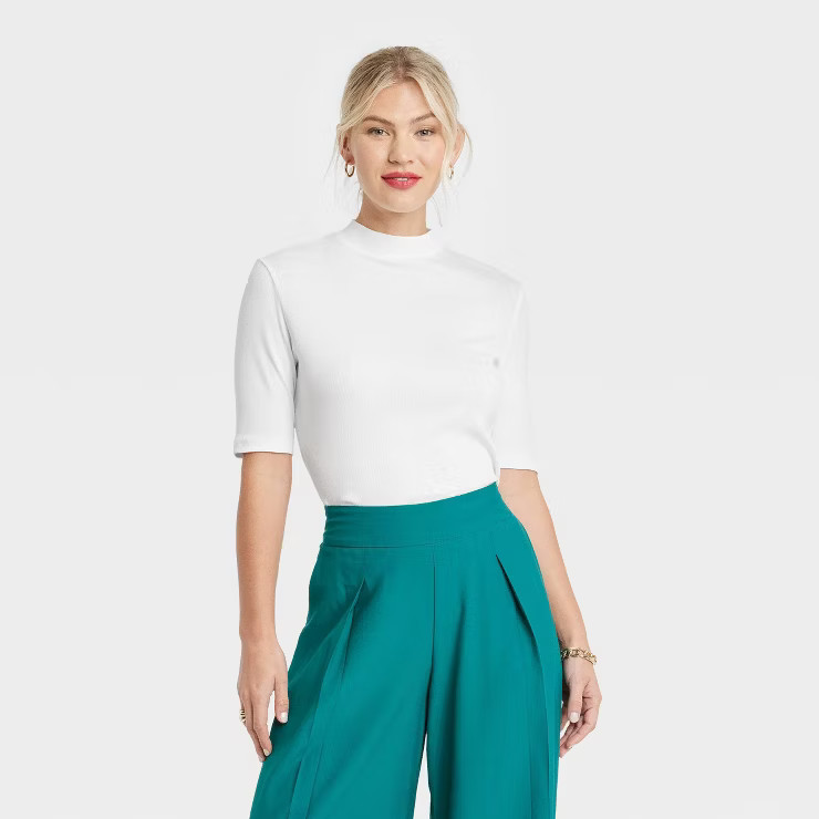 Women's Elbow Sleeve Mock Turtleneck T-Shirt - A New Day™ | Target
