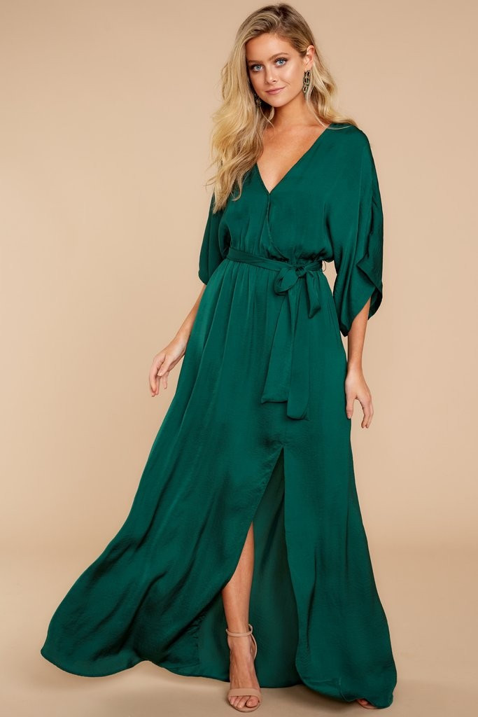 Can't Look Away Hunter Green Maxi Dress | Red Dress 