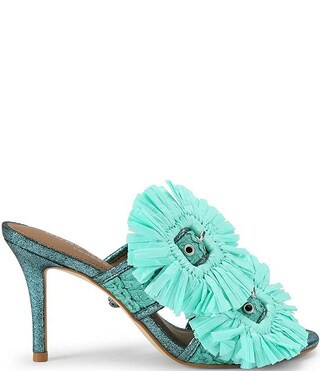 Kurt Geiger London Raffia Floral Embellished Buckle Dress Sandals | Dillard's | Dillard's