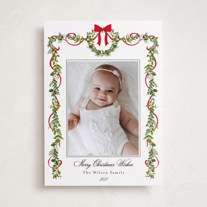 "Bows & Ribbon" - Customizable Holiday Photo Mount Cards in Red by Susan Moyal. | Minted