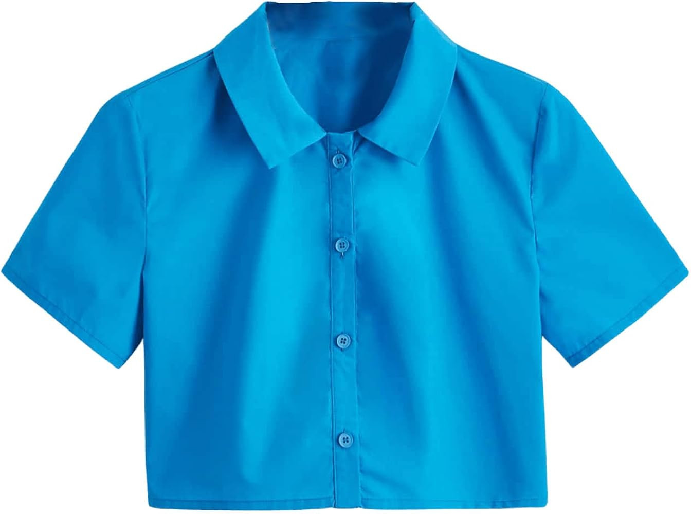 SweatyRocks Women's Casual Short Sleeve Button Down Shirt Collar Blouse Crop Top | Amazon (US)