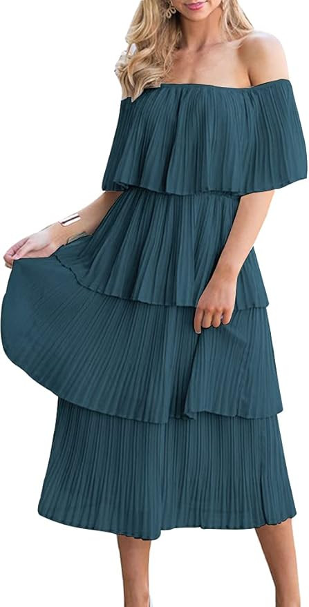 ETCYY Women's Off The Shoulder Ruffles Summer Loose Casual Chiffon Long Party Beach Maxi Dress ... | Amazon (US)
