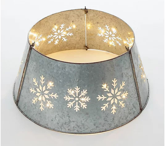Glitzhome Indoor/Outdoor Snowflake Metal Tree Collar W/Lights | QVC