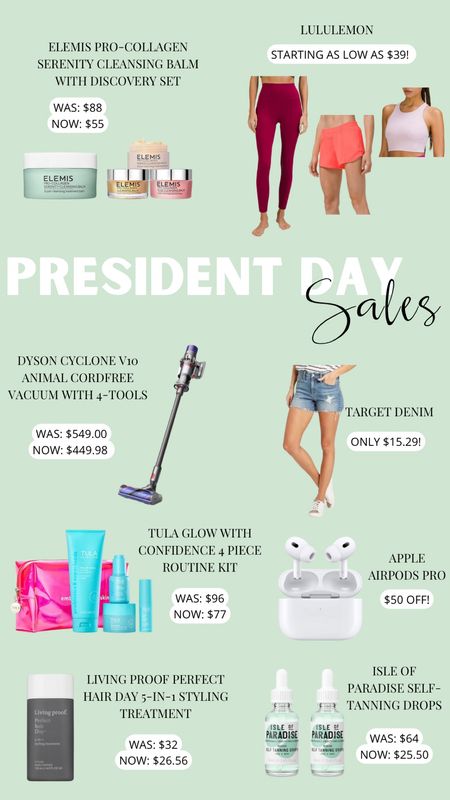 President’s day sale finds // qvc beauty // target denim // Lululemon // Dyson vacuum // Tula skincare // apple AirPod // Elemis // #ltkhome #ltkfind #ltkunder100

#LTKsalealert #LTKbeauty #LTKstyletip
