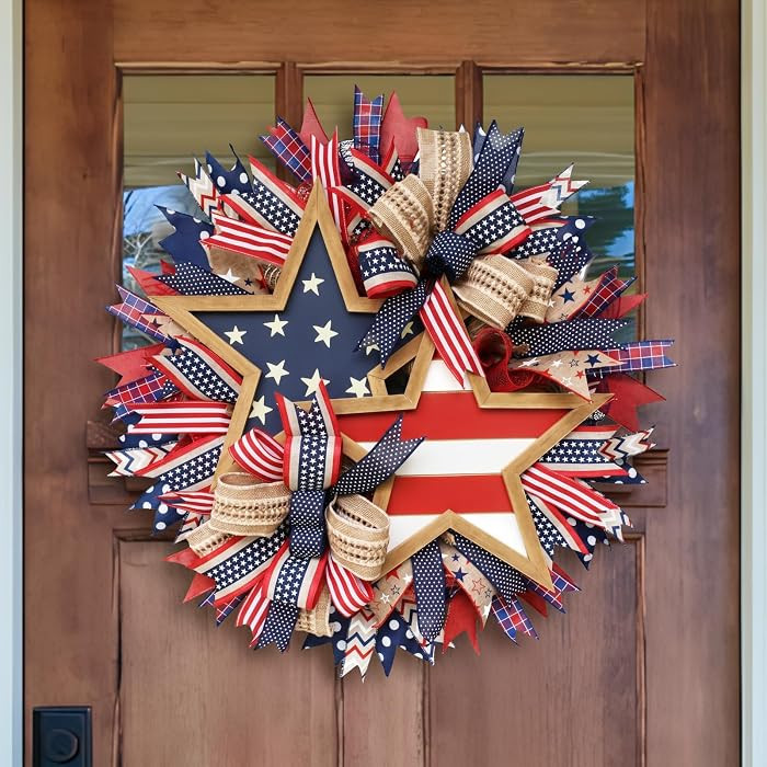 250th Anniversary Patriotic Wreath, 4th of July Decorations Outdoor, 16'' American Flag Burlap Wr... | Amazon (US)