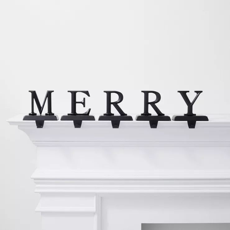 5ct Metal MERRY Christmas Stocking Holder Black - Wondershop™ | Target