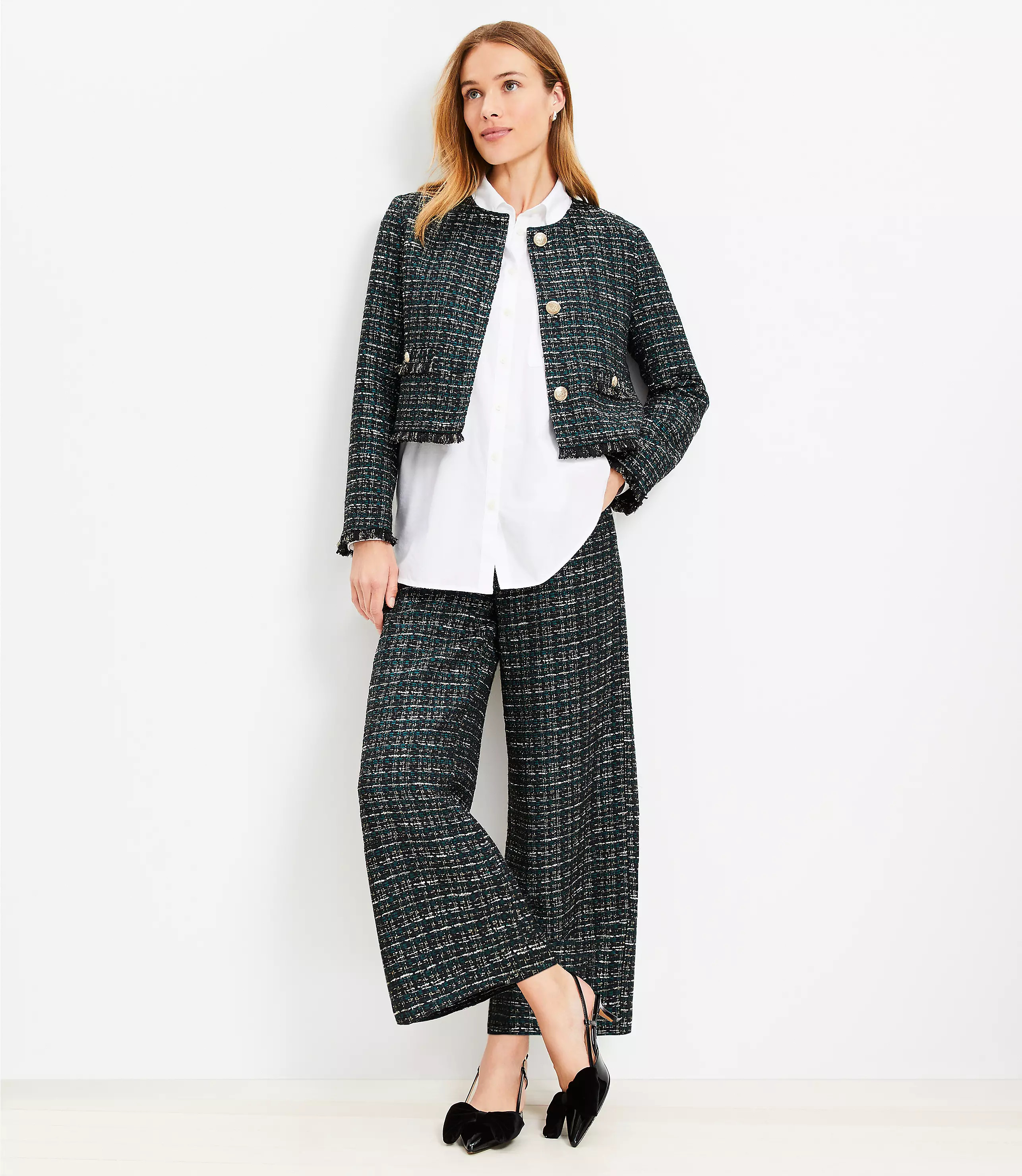Darted Palazzo Pants in Textured Tweed | LOFT