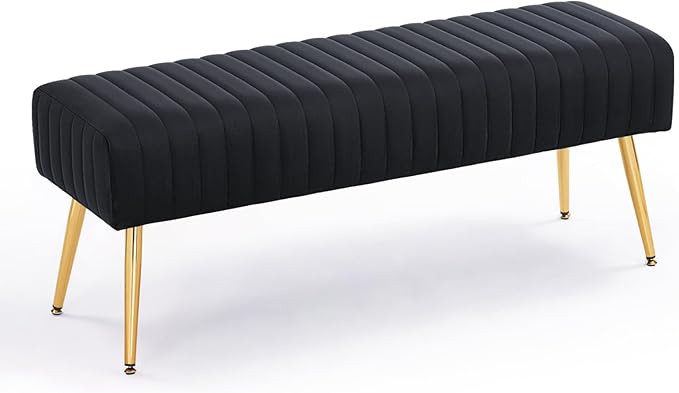 Furnimart 44 Inch Bedroom Ottoman Bench, Black Upholstered End of Bed Bench with Gold Legs for Li... | Amazon (US)