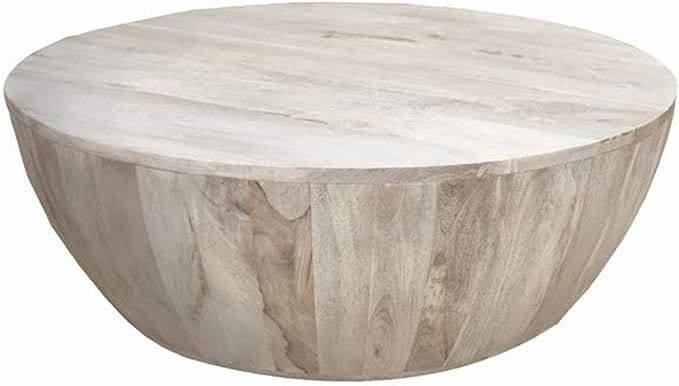 The Urban Port 36-Inch Round Mango Wood Coffee Table, Subtle Grains, Distressed White | Amazon (US)