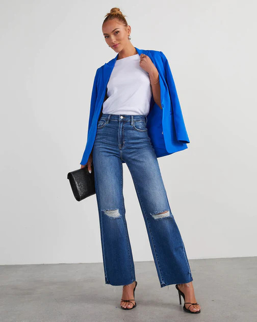 VICI Icon Distressed High Rise Straight Jeans - Dark Wash | VICI