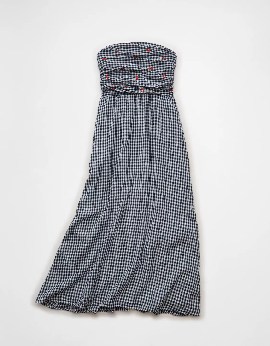 AE Strapless Smocked Embroidered Midi Dress | American Eagle Outfitters (US & CA)
