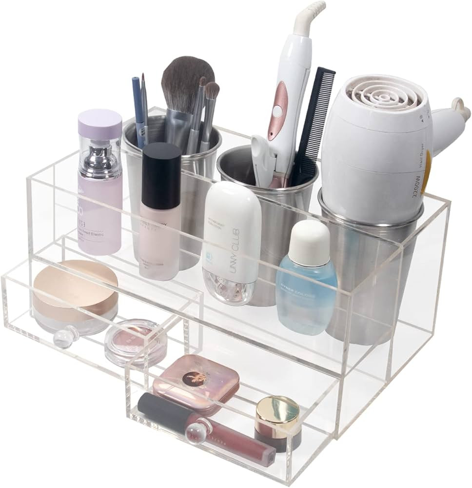 Keep-IT-Sleek Hair Tool Organizer with 2 Drawers, Clear Acrylic Blow Dryer Holder for Bathroom, C... | Amazon (US)