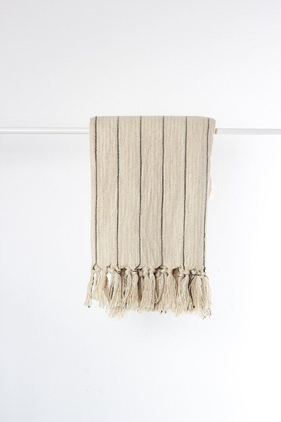 Boho Picnic Blanket, Handwoven Striped Throw, Neutral Turkish Towel, Linen Cotton Beige Bath Towe... | Etsy (US)
