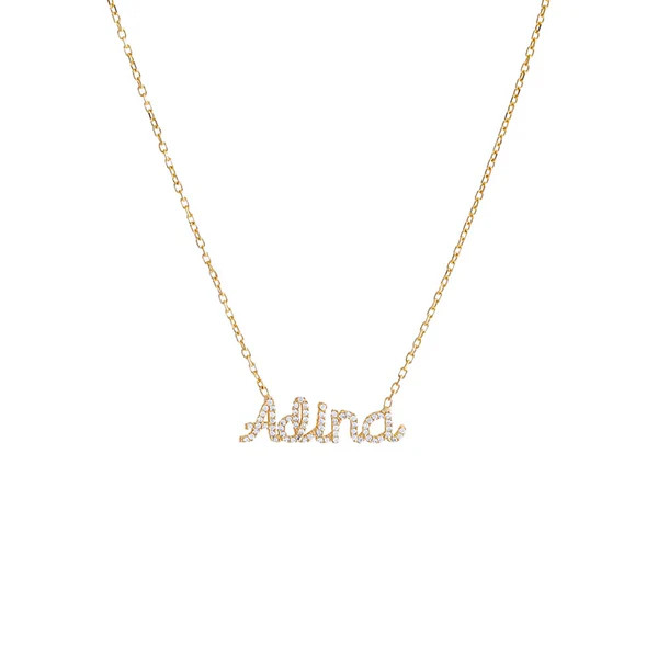 Pavé Script Nameplate Chain Necklace | Adina Eden