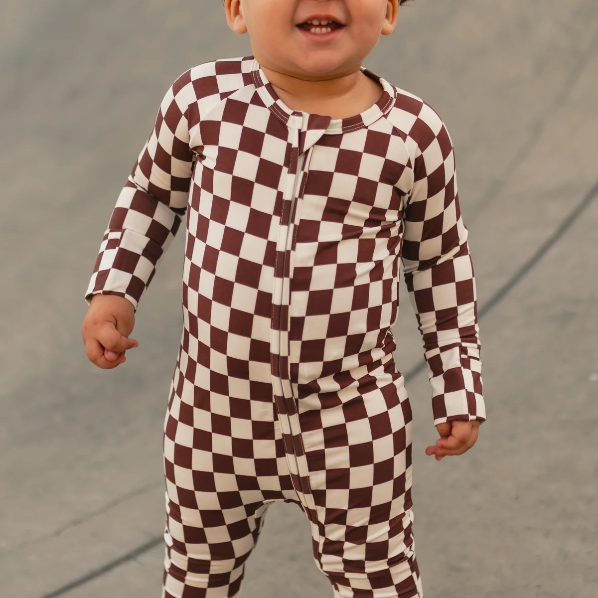 Infant Romper in Cream + Brown Checkered | Silks Design