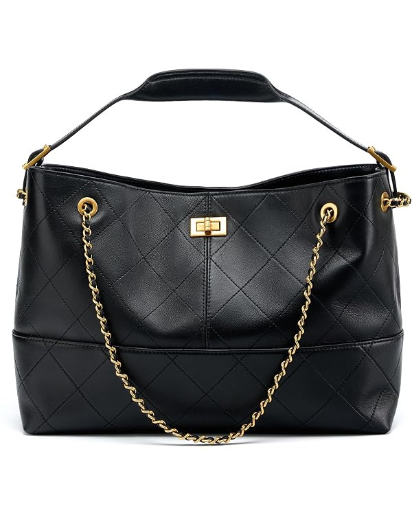 Soft Genuine Leather Lambskin Suede Quilted Bag,Carryall Top Handle Gold Chain Shoulder Shopping ... | Amazon (US)