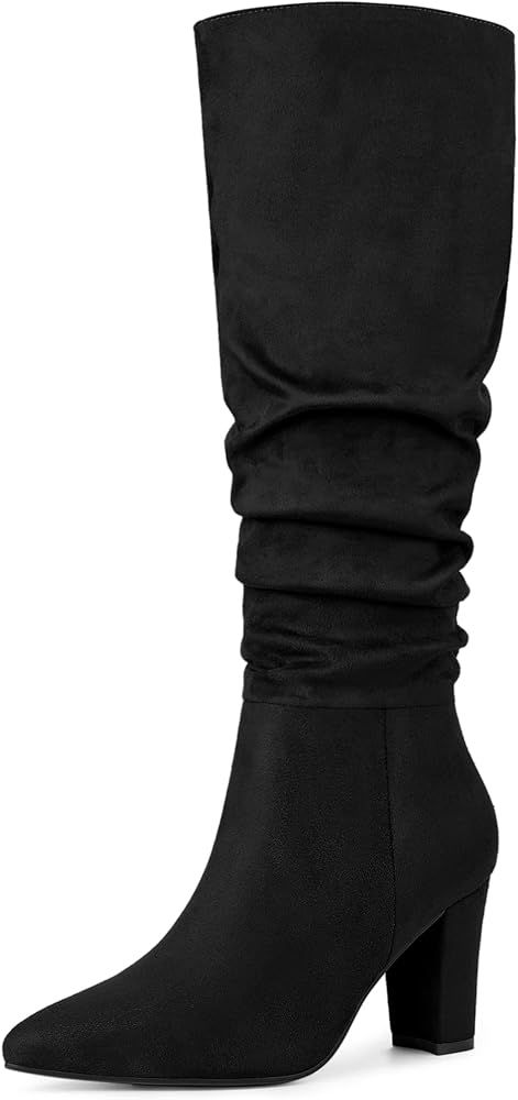 Women's Slouchy Pointed Toe Chunky Heel Knee High Boots | Amazon (US)