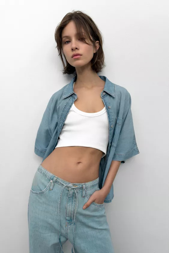 TRF SHORT SLEEVE DENIM SHIRT | Zara UK